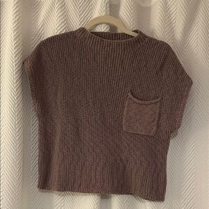 FP Beach Brown Knit Short Sleeve Sweater with Pocket